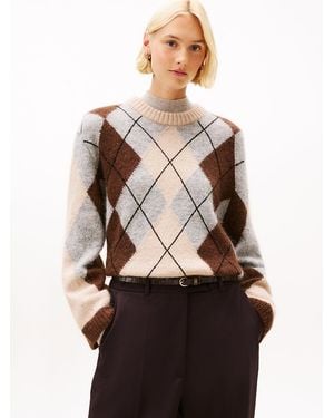 Tommy Hilfiger Argyle Alpaca Blend Oversized Jumper - Natural