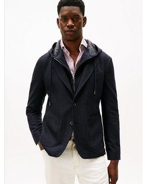 Tommy Hilfiger Smart Casual Blazer Van Wolmix Met Capuchon - Blauw