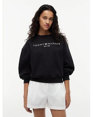 Tommy Hilfiger Relaxed Fit Fleece-Pullover Mit Logo - Schwarz