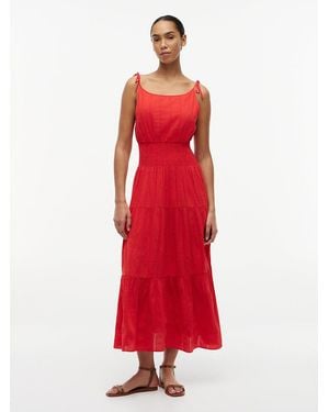 Tommy Hilfiger Self-Tie Strap Smock Midi Dress - Red