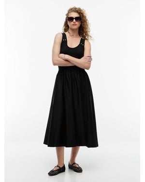 Tommy Hilfiger Gold-tone Button Slim Mixed Midi Dress - Black