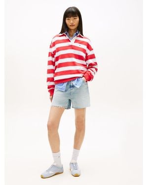 Tommy Hilfiger Faded Straight Leg Mom Denim Shorts - Red