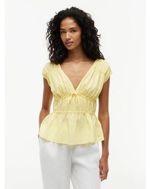 Tommy Hilfiger Regular Fit Sleeveless Smock Blouse With Linen - Yellow