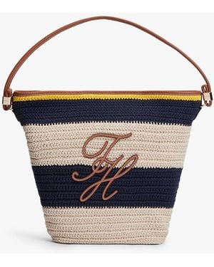 Tommy Hilfiger Logo Appliqué Woven Bucket Bag - Blue