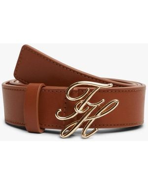 Tommy Hilfiger Leather Logo Plaque Buckle Belt - Brown