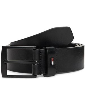 Tommy Hilfiger Leather Enamel Flag Tonal Buckle Belt - Black