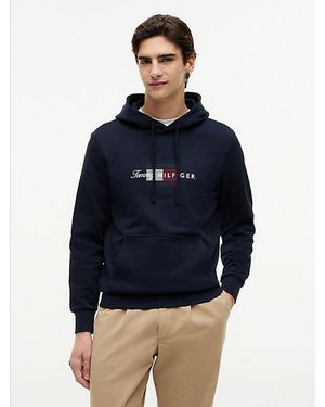 Tommy Hilfiger Terry Hoodie Met Trekkoord En Vlag - Blauw