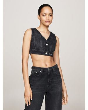 Tommy Hilfiger Glitter Cropped Denim Vest - Blue