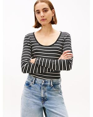 Tommy Hilfiger Slim Scoop Neck Long Sleeve T-Shirt - Grey