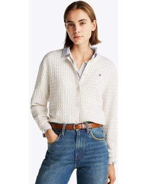 Tommy Hilfiger Cable Knit Crew Neck Cardigan - White