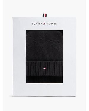 Tommy Hilfiger Gorro Y Bufanda Con Logo En Caja De Regalo - Negro