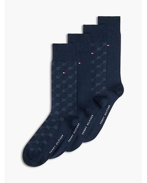 Tommy Hilfiger Pack De 4 Pares De Calcetines Con Logo Estampado - Azul