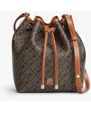 Tommy Hilfiger Th Monoplay Crossbody Drawstring Bucket Bag - Brown