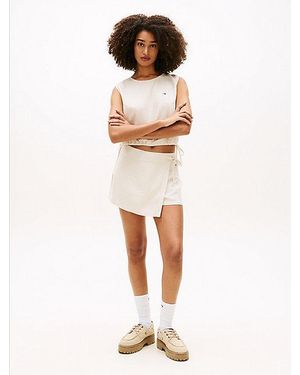 Tommy Hilfiger Falda Pantalón De Lino Con Lazada Lateral - Blanco