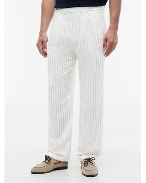 Tommy Hilfiger New York Label Stripe Linen Blend Relaxed Trousers - White