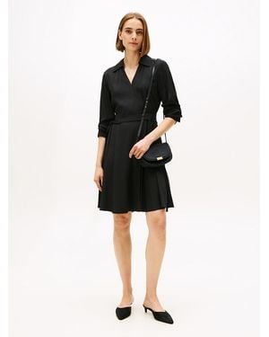 Tommy Hilfiger Robe Portefeuille Courte À Manches Longues - Noir