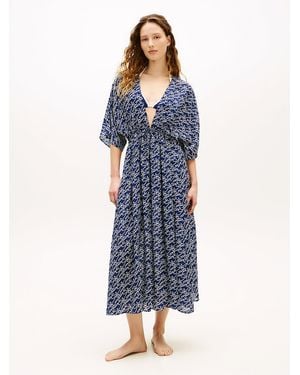 Tommy Hilfiger Print Low V-Neck Kaftan - Blue