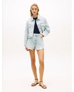 Tommy Hilfiger Vaqueros Cortos Anchos Y Desgastados De Talle Alto - Blanco