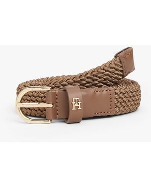 Tommy Hilfiger Oval Buckle Elastic Braided Leather Belt - Natural