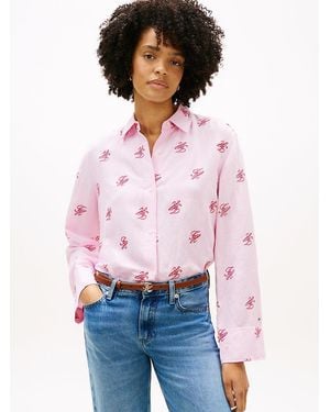 Tommy Hilfiger Logo Embroidery Linen Blend Shirt - White