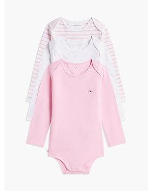 Tommy Hilfiger 3 Pack Essential Long Sleeve Bodysuits Gift Box - Pink
