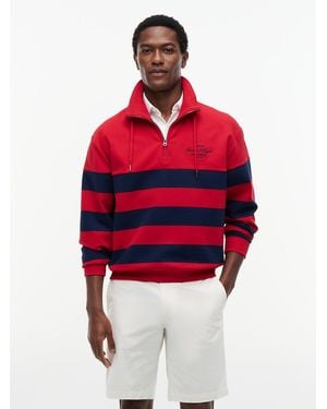Tommy Hilfiger Stripe Mock Neck Quarter-Zip Sweatshirt - Red