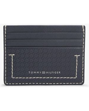 Tommy Hilfiger Embossed Flag Leather Credit Card Holder - Grey