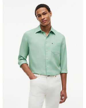 Tommy Hilfiger Regular Fit Washed Pure Linen Shirt - Green