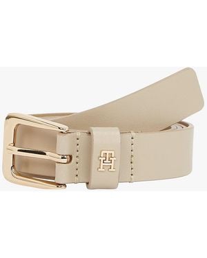 Tommy Hilfiger Th Monogram Leather Belt - Natural