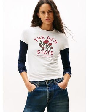 Tommy Hilfiger T-Shirt Ajusté À Motif Graphique - Blanc