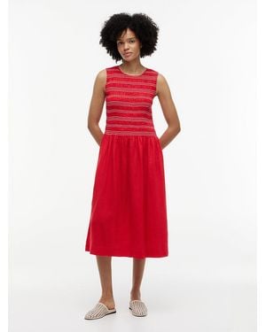 Tommy Hilfiger Pure Linen Smock Sleeveless Midi Dress - Red