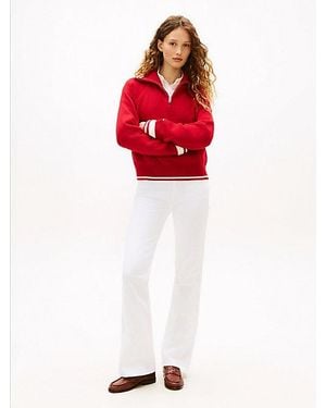 Tommy Hilfiger Vaqueros Blancos Acampanados De Talle Medio - Rojo