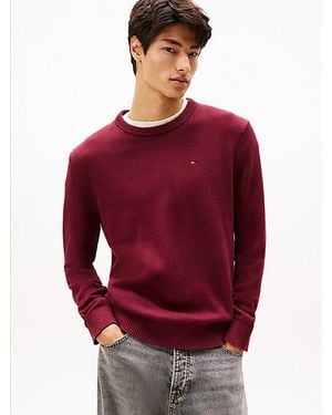 Tommy Hilfiger Slim Fit Trui Met Ronde Hals - Rood