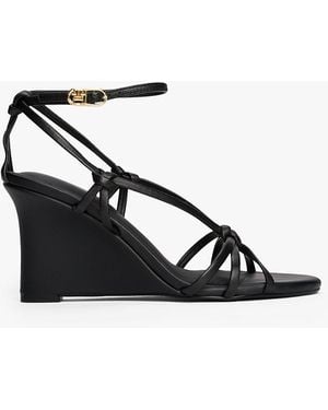 Tommy Hilfiger Leather Knot Strap Wedge Sandals - Black