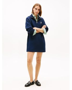 Tommy Hilfiger Quarter-Zip Relaxed Mini Sweatshirt Dress - Blue