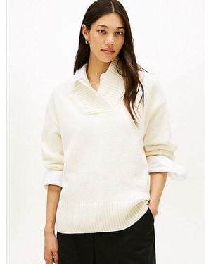 Tommy Hilfiger Jersey Amplio Jaspeado De Pura Lana - Blanco