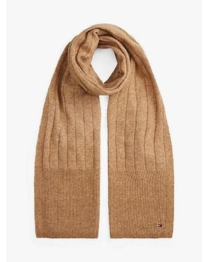 Tommy Hilfiger Fluffy Sjaal Met Wol En Hilfiger Vlag - Naturel