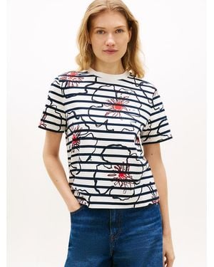 Tommy Hilfiger Floral Graphic Interlock Knit T-Shirt - Blue
