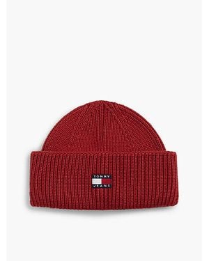 Tommy Hilfiger Tommy Jeans Heritage Logo Short Beanie - Red