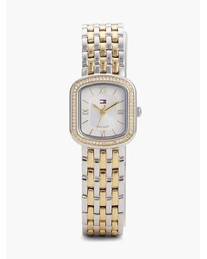 Tommy Hilfiger Crystal Bezel Two Tone Rectangular Dial Watch - Metallic
