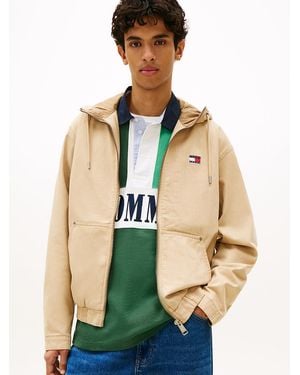 Tommy Hilfiger Herringbone Twill Relaxed Zip-Thru Hooded Jacket - Natural