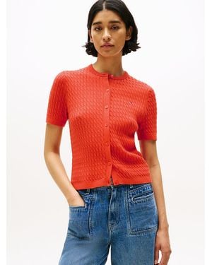 Tommy Hilfiger Cable Knit Short Sleeve Cardigan - Red