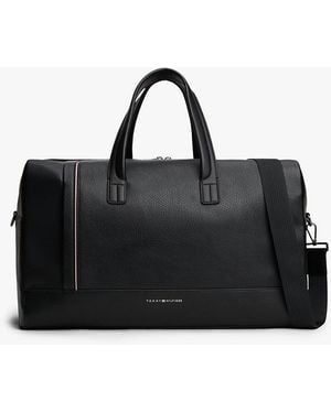 Tommy Hilfiger Sac Duffel En Cuir Grainé À Logo En Métal - Noir