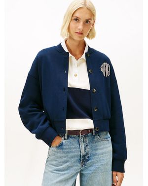 Tommy Hilfiger Flex Fleece Logo Relaxed Bomber Cardigan - Blue