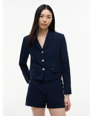 Tommy Hilfiger Tone Button Regular Fit Cropped Blazer - Blue