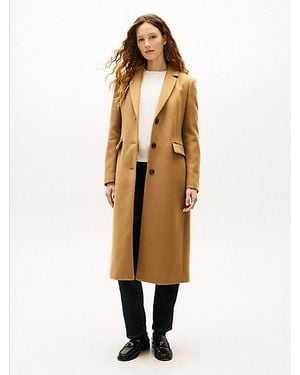 Tommy Hilfiger Wool Blend Longline Coat With Cashmere - Natural