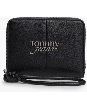 Tommy Hilfiger Wrist Strap Metal Logo Zip-Around Wallet - Black