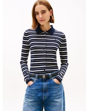 Tommy Hilfiger Polo Collar Slim Cardigan With Silk - Blue