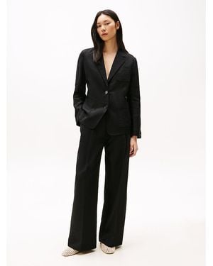 Tommy Hilfiger Linen Blend Relaxed Straight Leg Trousers - Black