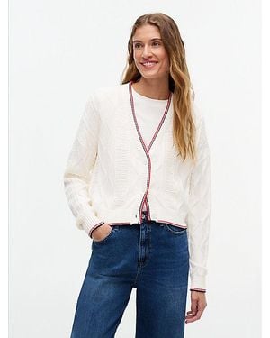 Tommy Hilfiger Tommy Flag Relaxed Fit Cardigan Mit Zopfmuster - Weiß